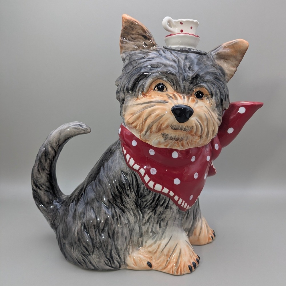 Blue Sky Clayworks Heather Goldminc Ruby Yorkshire Terrier Yorkie Teapot 2018
